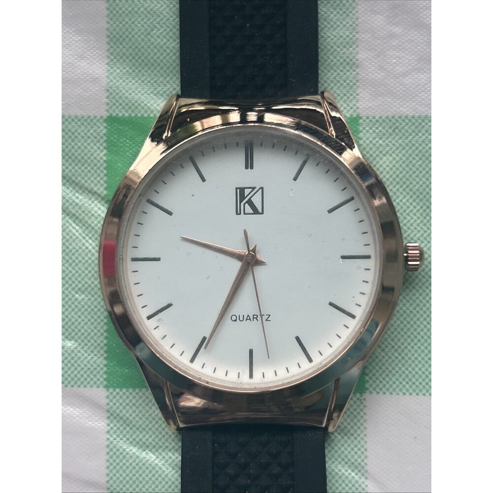 K Rose Gold Tone Black Band Men’s Quartz Watch